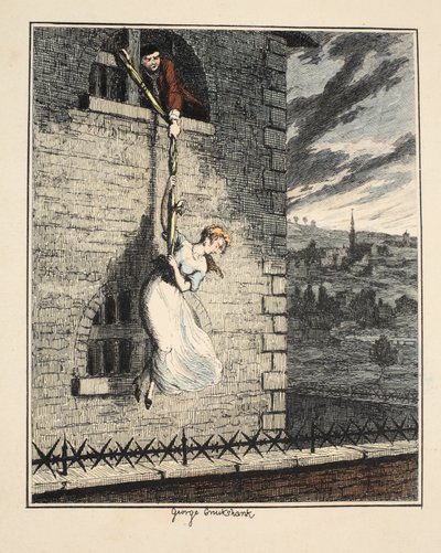 Jack Sheppard in compagnia di Edgeworth Bess, fuggendo dalla prigione di Clerkenwell, illustrazione da Jack Sheppard: Un romanzo di William Harrison Ainsworth, pubblicato 1839 da George Cruikshank